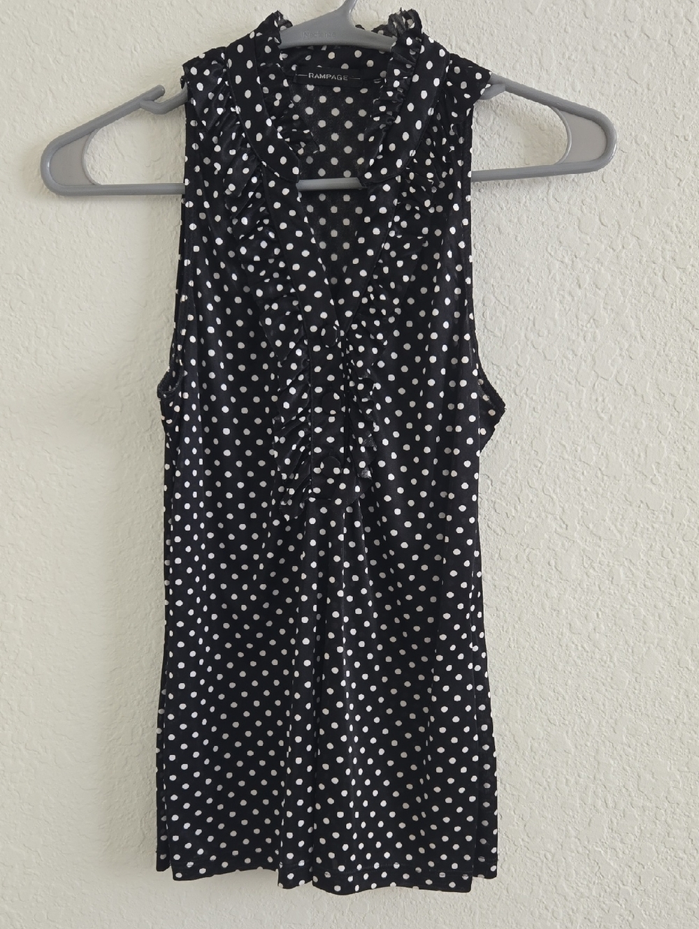 Rampage Black and White Polka Dot Ruffle Camisole